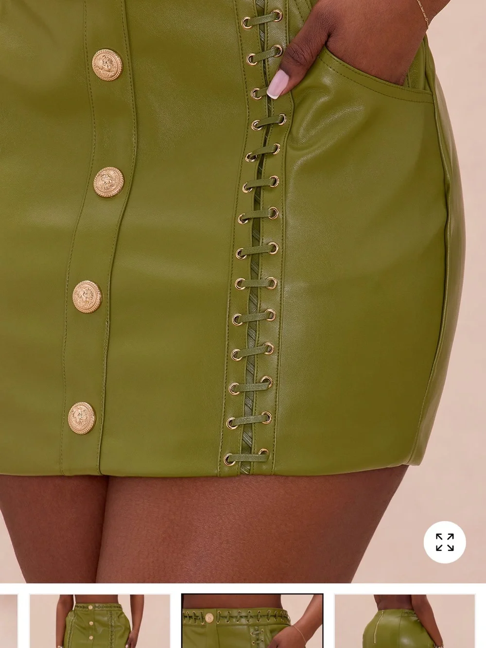 Fashion Nova Downtown Vibe Lace Up Faux Mini Skirt- olive Green Faux Leather